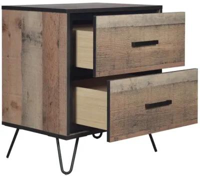 Lala 25 Inch Nightstand, 2 Drawers, Black Handles, Rustic Brown Wood Finish - Benzara