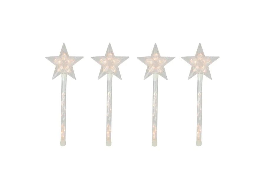 4ct Lighted Star Christmas Pathway Marker with Lawn Stakes White Wire - Clear Lights