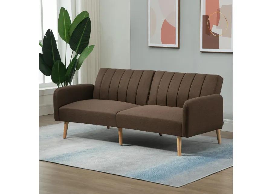 Brown Living Room Bed: 2-Seater Convertible Futon Sofa