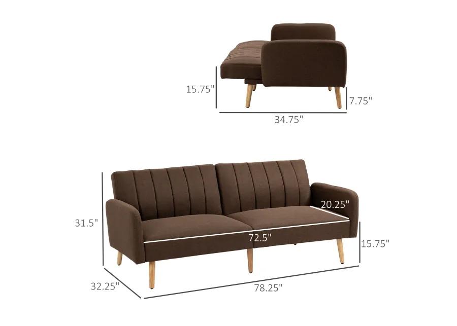 Brown Living Room Bed: 2-Seater Convertible Futon Sofa