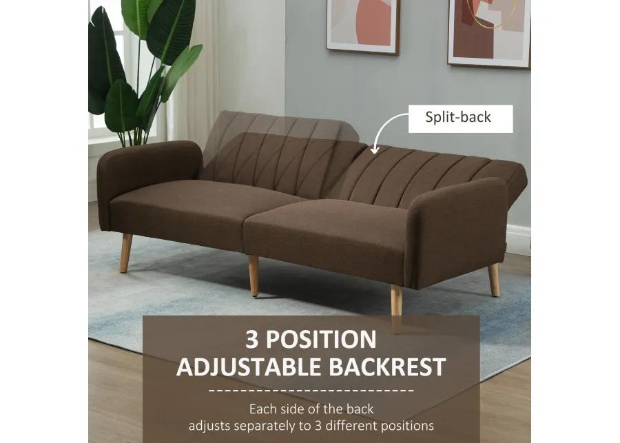 Brown Living Room Bed: 2-Seater Convertible Futon Sofa