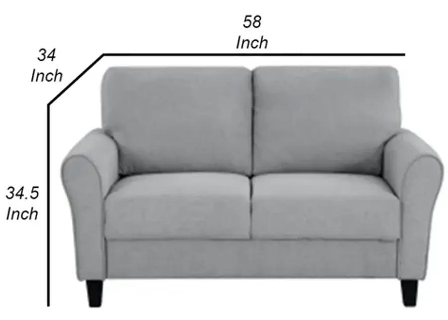 Engi 58 Inch Accent Loveseat, Smooth Gray Polyester, Attached Back Cushion - Benzara