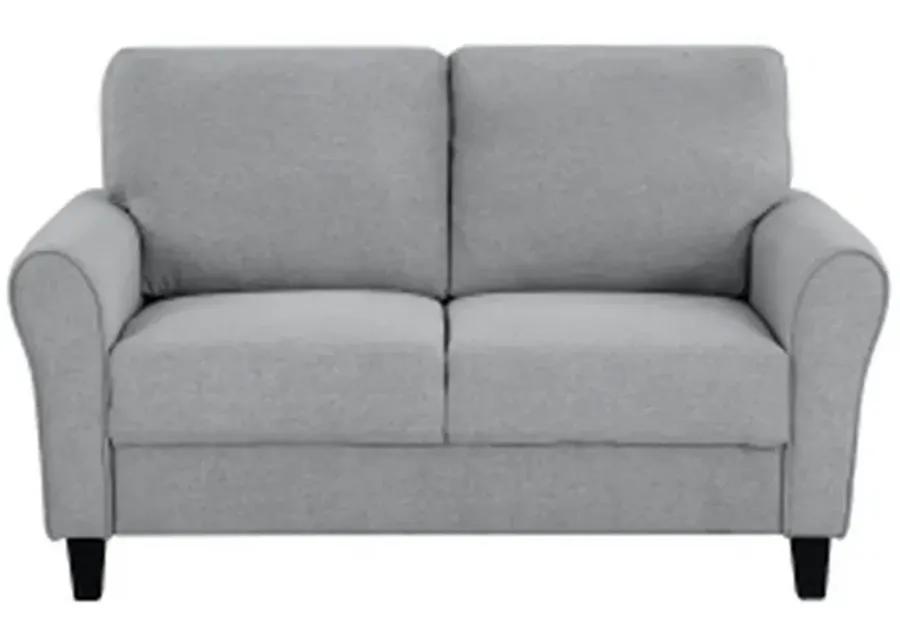 Engi 58 Inch Accent Loveseat, Smooth Gray Polyester, Attached Back Cushion - Benzara