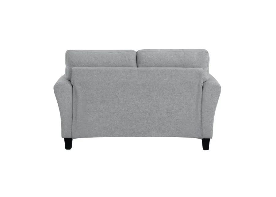 Engi 58 Inch Accent Loveseat, Smooth Gray Polyester, Attached Back Cushion - Benzara