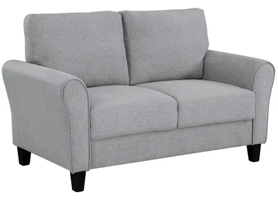 Engi 58 Inch Accent Loveseat, Smooth Gray Polyester, Attached Back Cushion - Benzara