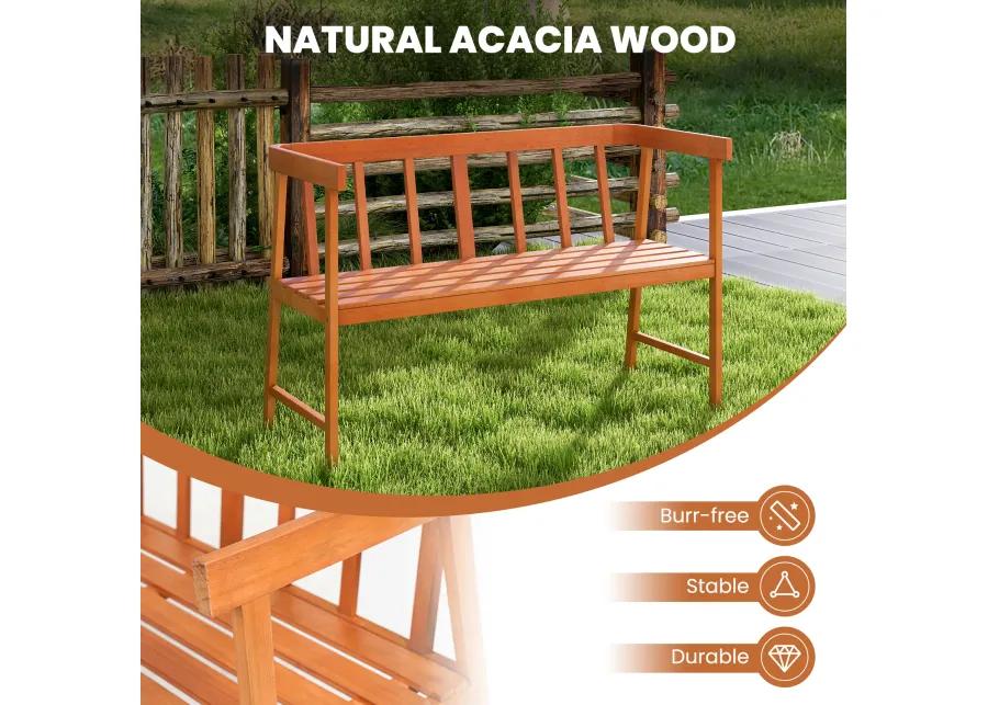 Outdoor Acacia Wood Bench with Backrest and Armrests