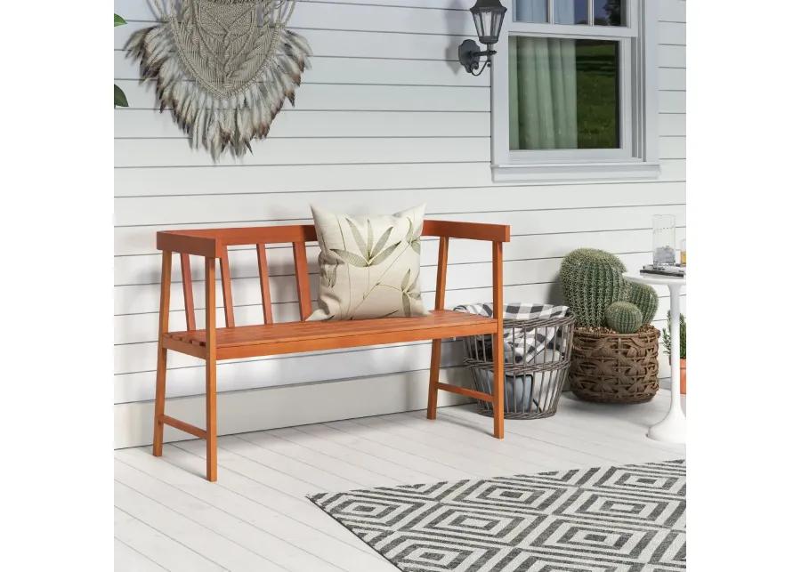 Outdoor Acacia Wood Bench with Backrest and Armrests