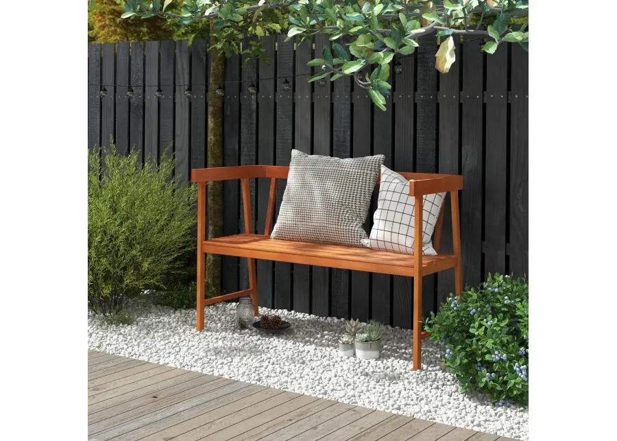 Outdoor Acacia Wood Bench with Backrest and Armrests