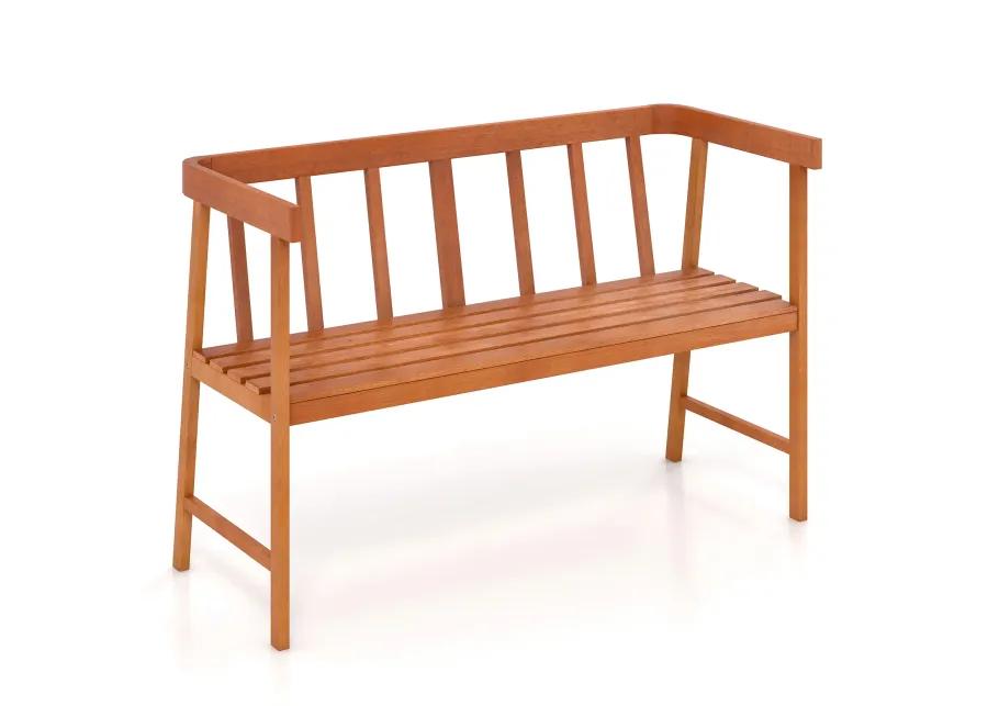 Outdoor Acacia Wood Bench with Backrest and Armrests