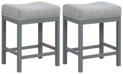 Set of 2 Linen Fabric Saddle Stools 24.5-Inch Height with Cushioned Seat for Comfort