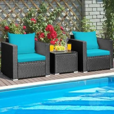 3 Pieces Patio Wicker Conversation Set with Cushion