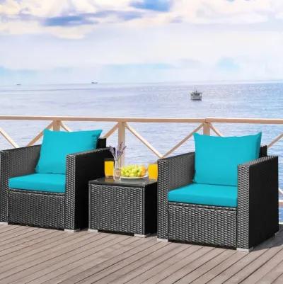 3 Pieces Patio Wicker Conversation Set with Cushion