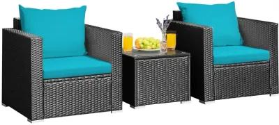 3 Pieces Patio Wicker Conversation Set with Cushion