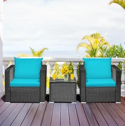 3 Pieces Patio Wicker Conversation Set with Cushion