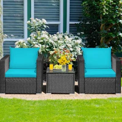 3 Pieces Patio Wicker Conversation Set with Cushion