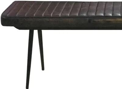 Mia 54 Inch Bench, Hand Dyed Espresso Brown Leather, Vertical Tufting -Benzara