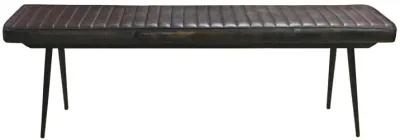 Mia 54 Inch Bench, Hand Dyed Espresso Brown Leather, Vertical Tufting -Benzara