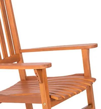 33 Inch Outdoor Rocking Chair, Natural Brown Wood, Slatted, Wide Armrests - Benzara