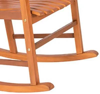 33 Inch Outdoor Rocking Chair, Natural Brown Wood, Slatted, Wide Armrests - Benzara