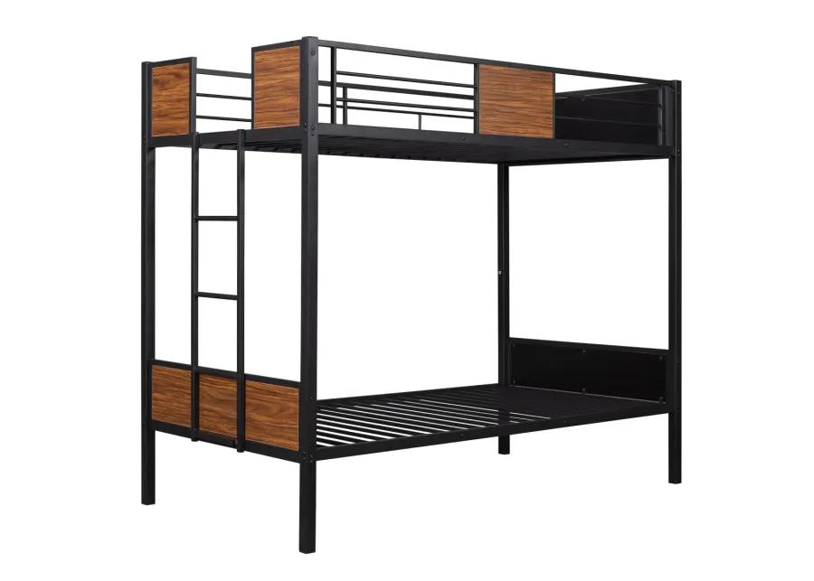 Twin-Over-Twin Bunk Bed Modern Style Steel Frame Bunk Bed With Safety Rail, Built-In Ladder