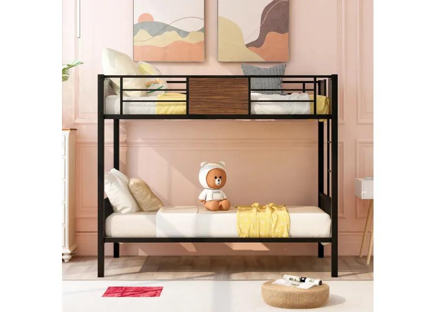 Twin-Over-Twin Bunk Bed Modern Style Steel Frame Bunk Bed With Safety Rail, Built-In Ladder