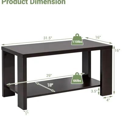 Rectangular Cocktail Coffee Table with Storage Shelf