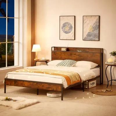 Bed Frame With Charging Station Queen Size, 87.80" L X 61.80" W X 39.2" H