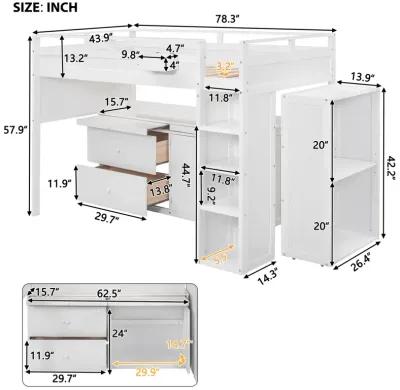 Loft Bed With Rolling Cabinet And Desk