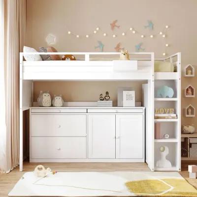 Loft Bed With Rolling Cabinet And Desk