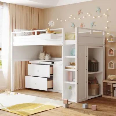 Loft Bed With Rolling Cabinet And Desk