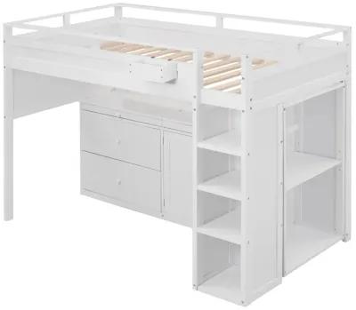 Loft Bed With Rolling Cabinet And Desk