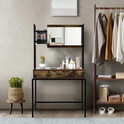 Industrial Vanity Table with 3-Height Adjustable Mirror Bag