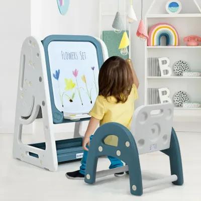 2-in-1 Kids Easel Desk Chair Set Book Rack Adjustable Art Painting Board