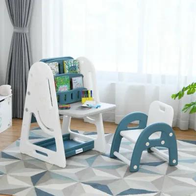 2-in-1 Kids Easel Desk Chair Set Book Rack Adjustable Art Painting Board