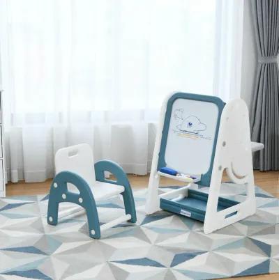 2-in-1 Kids Easel Desk Chair Set Book Rack Adjustable Art Painting Board