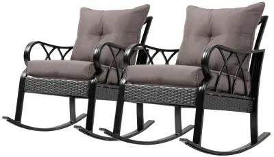 Outsunny 2 Piece Outdoor Wicker Rocking Chairs with Padded Cushions, Aluminum Furniture Rattan Porch Rocker Chairs w/ Armrest for Garden, Patio, and Backyard, Gray