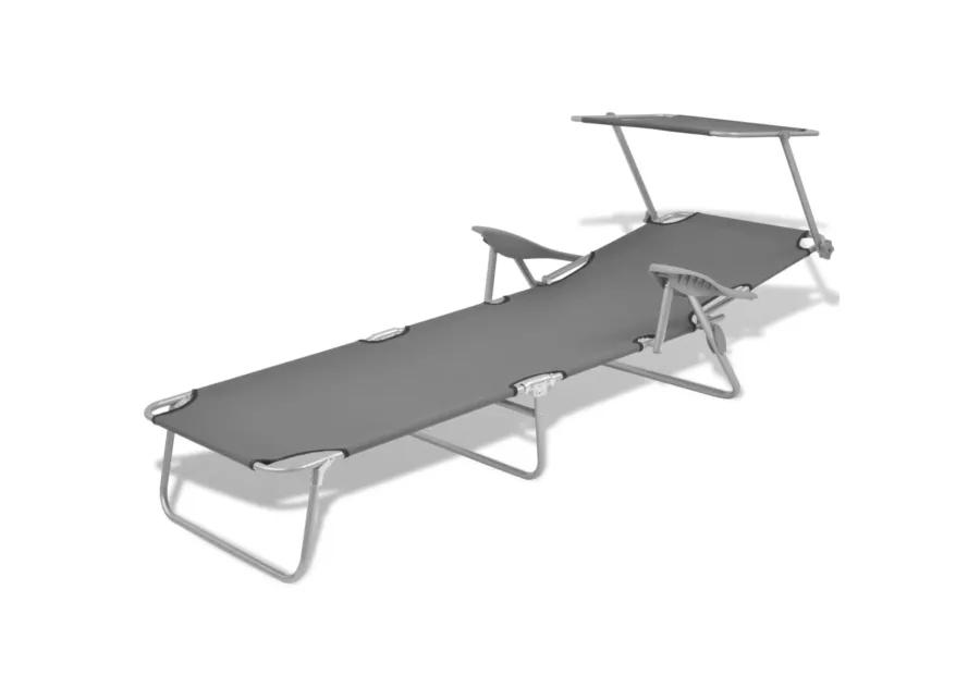 vidaXL Sun Lounger with Canopy Steel Gray