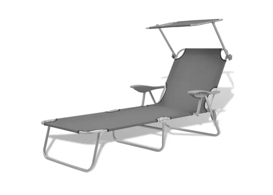 vidaXL Sun Lounger with Canopy Steel Gray