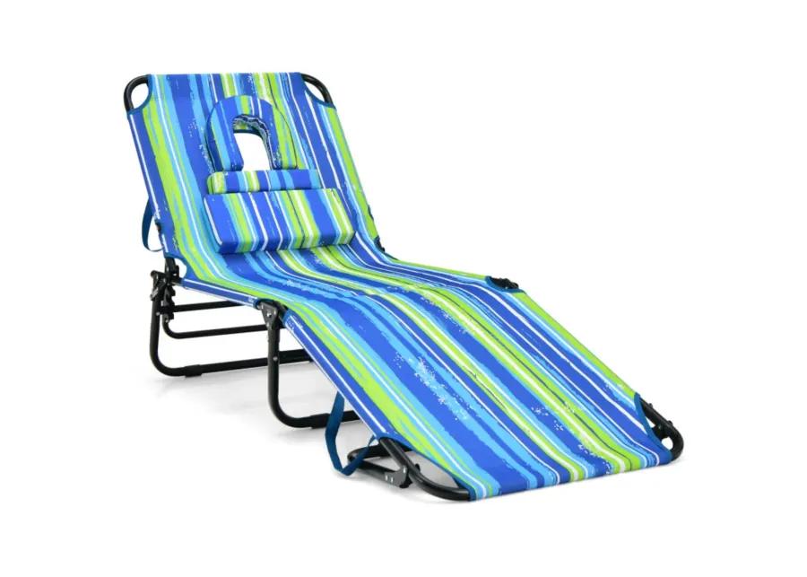 Hivvago Beach Chaise Lounge Chair with Face Hole and Removable Pillow