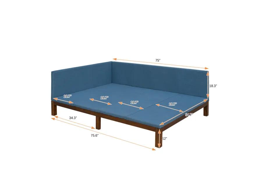 Upholstered Daybed/Sofa Bed Frame Full Size Linen-Blue