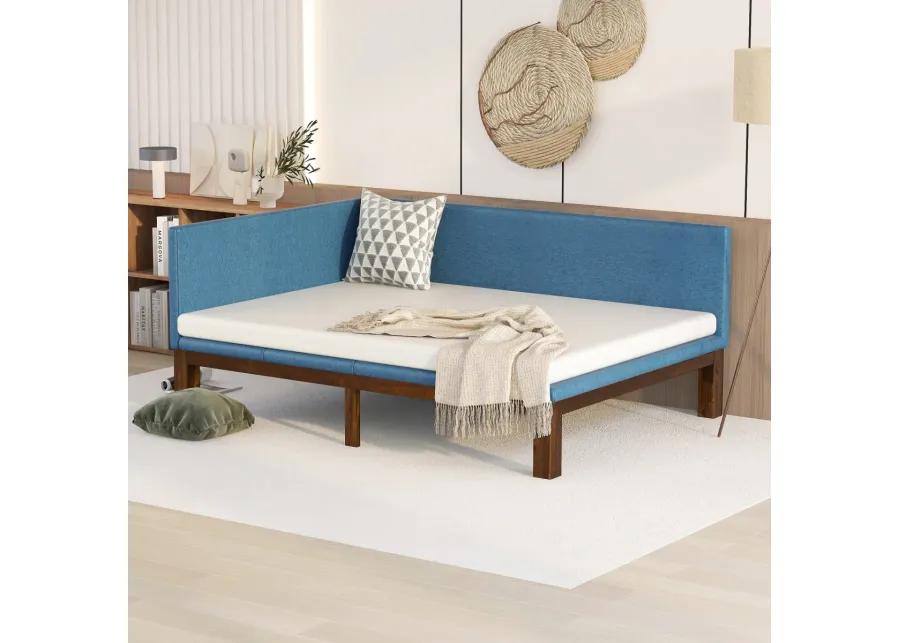 Upholstered Daybed/Sofa Bed Frame Full Size Linen-Blue