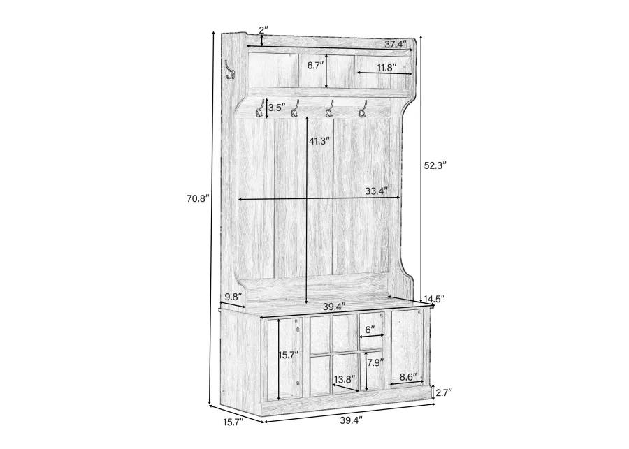 Farmhouse Entryway Hall Tree with 6 Hooks