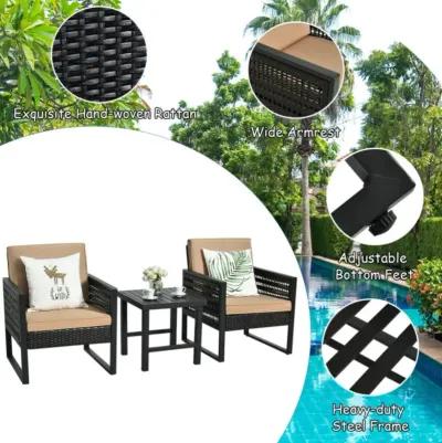 Hivvago 3 Pieces Patio Rattan Bistro Cushioned Furniture Set