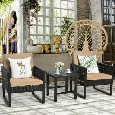 Hivvago 3 Pieces Patio Rattan Bistro Cushioned Furniture Set