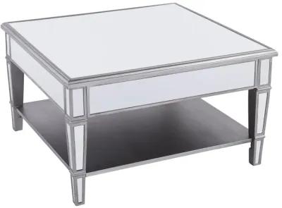 Homezia 29" Silver Mirrored Glass Square Coffee Table