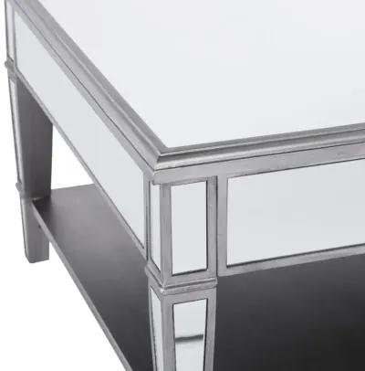 Homezia 29" Silver Mirrored Glass Square Coffee Table