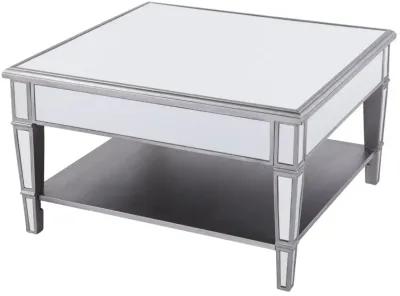 Homezia 29" Silver Mirrored Glass Square Coffee Table