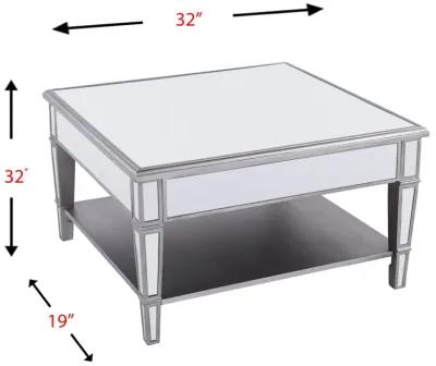 Homezia 29" Silver Mirrored Glass Square Coffee Table