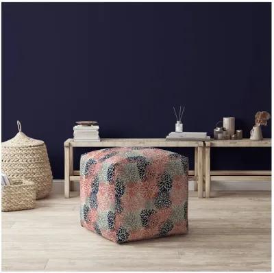 Homezia 17" Coral 100% Polyester Floral Pouf Ottoman