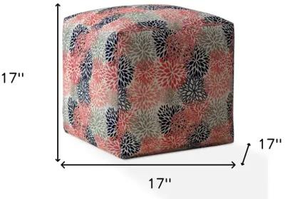 Homezia 17" Coral 100% Polyester Floral Pouf Ottoman